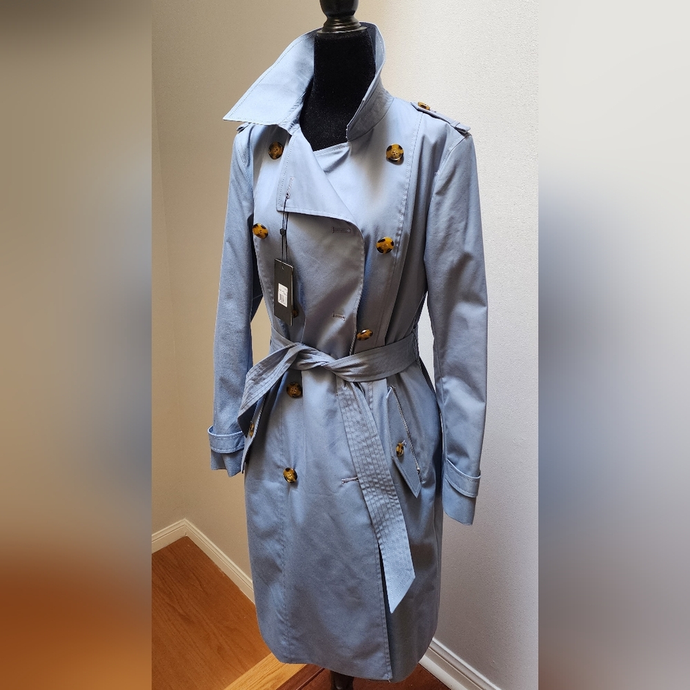 Mackage Light Blue Trench Coat with Gold Buttons